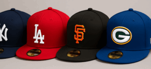 line up of different fitted hats