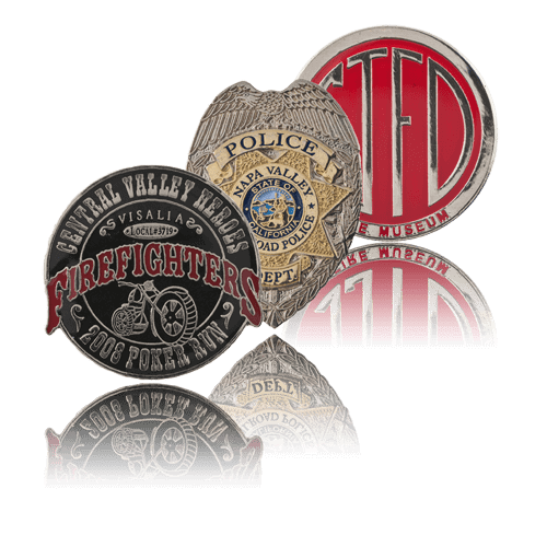three custom police and firefighter pins