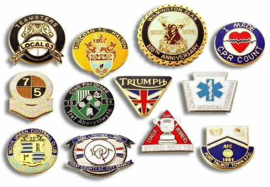 multiple hard enamel pin examples for multiple companies