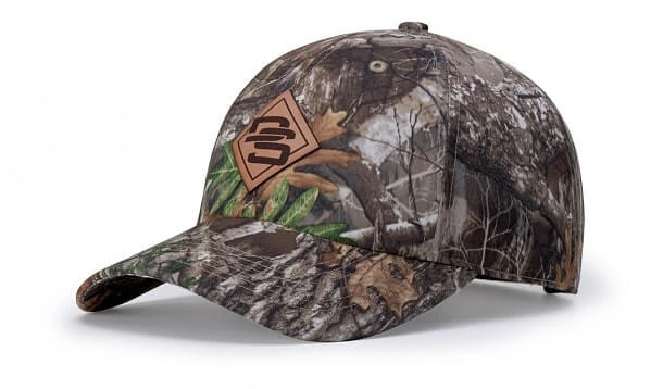 custom camo hat with leather patch