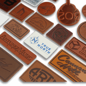 arrangement of custom leather labels