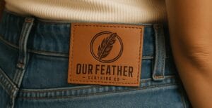customized leather label type on jeans