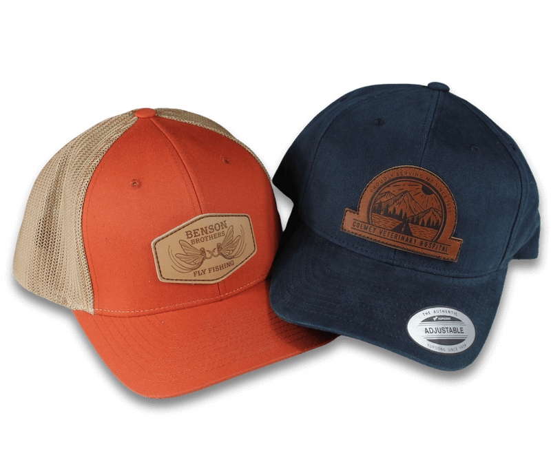 two hats with leather patches